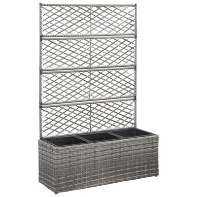 Vidaxl Planter with Trellis and 3 Inserts, 83X30X130 Cm, Poly Rattan, Grey