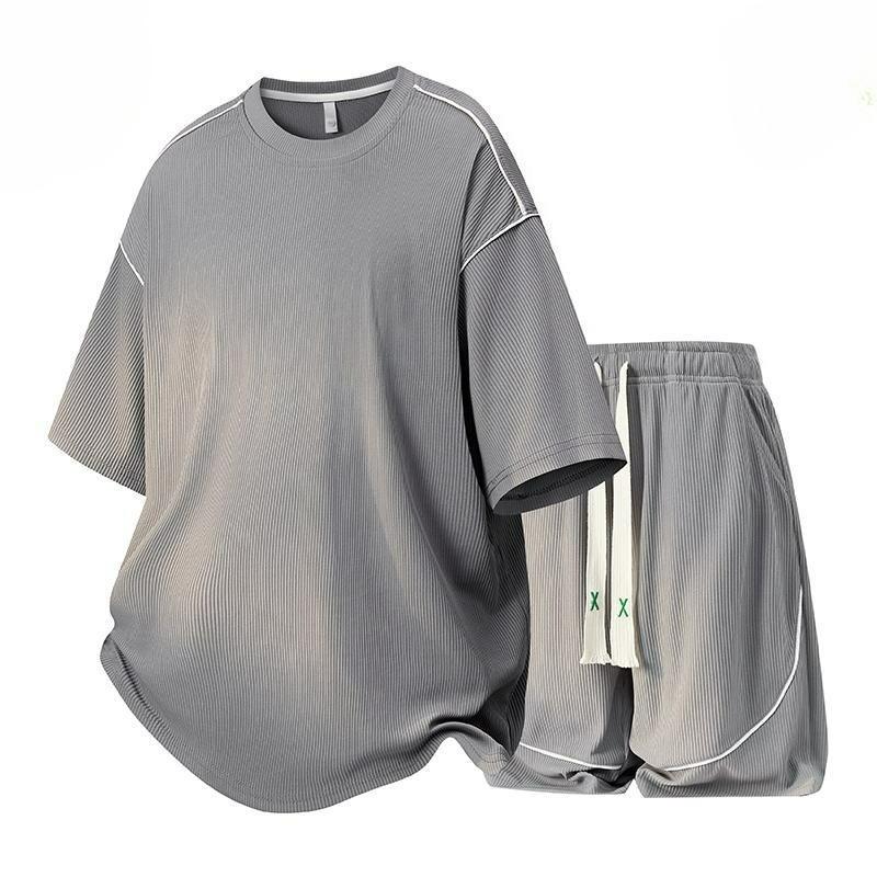 Summer Design Ice Silk Suit Men's Round Neck Loose Short-sleeved Shorts Two-piece Suit