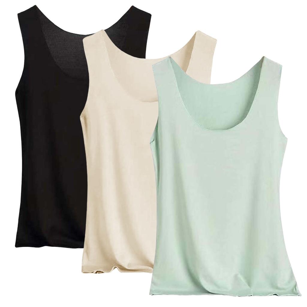 Women's Solid Color Tank Top Seamless Silk Undershirt Sleeveless Shirt