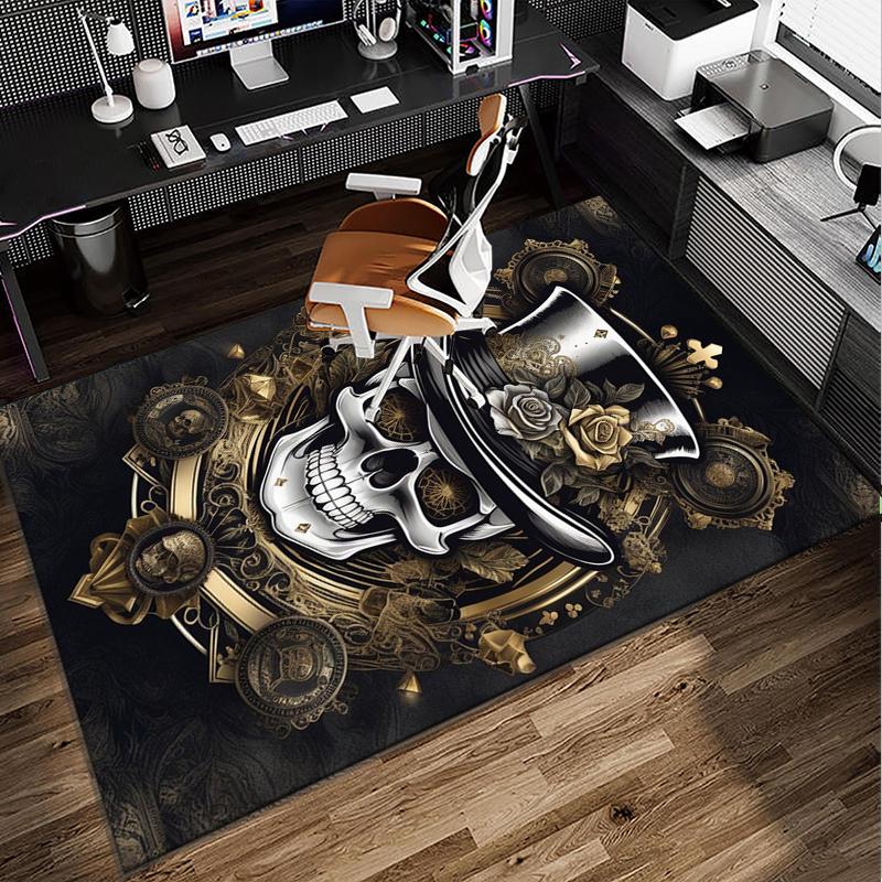 Skulls And Roses Artwork Office Rug Chair Mat, Entryway Carpet, Suitable for Front Door, Bedroom, Living Room, Desk, Holiday Gift
