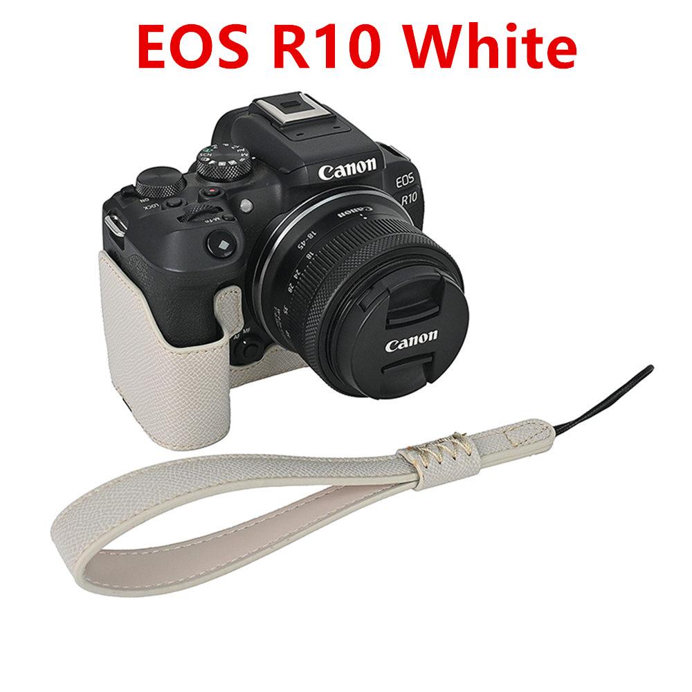 Palm Print PU Leather Camera Half Case For Canon EOS R50 R10 R8 Battery Opening Bottom Cover With Hand Strap