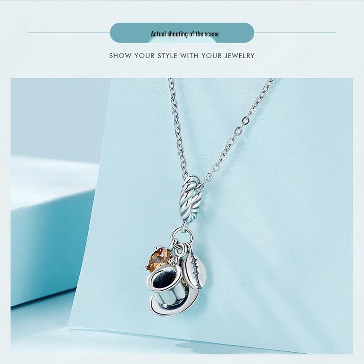 Mocha Coffee Cup Pendant - Sterling Silver S925 Jewelry SCC2467