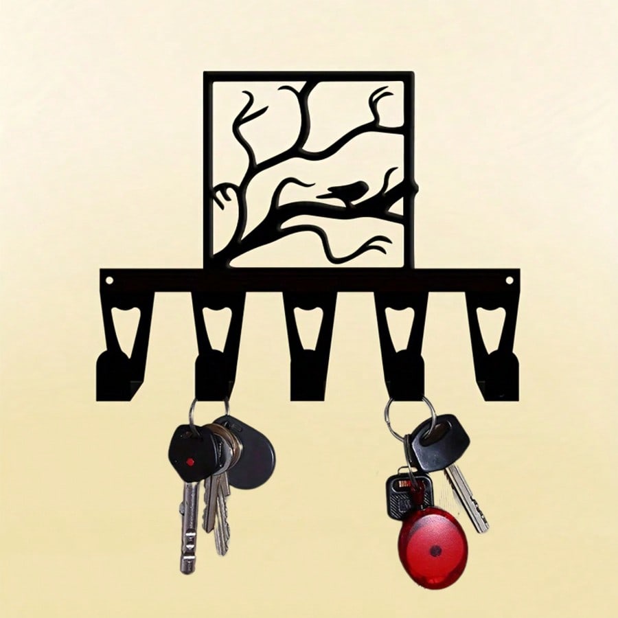 Abstract Metal Key Holder Modern Iron Wall Art 5 Hooks Christmas Halloween Gift