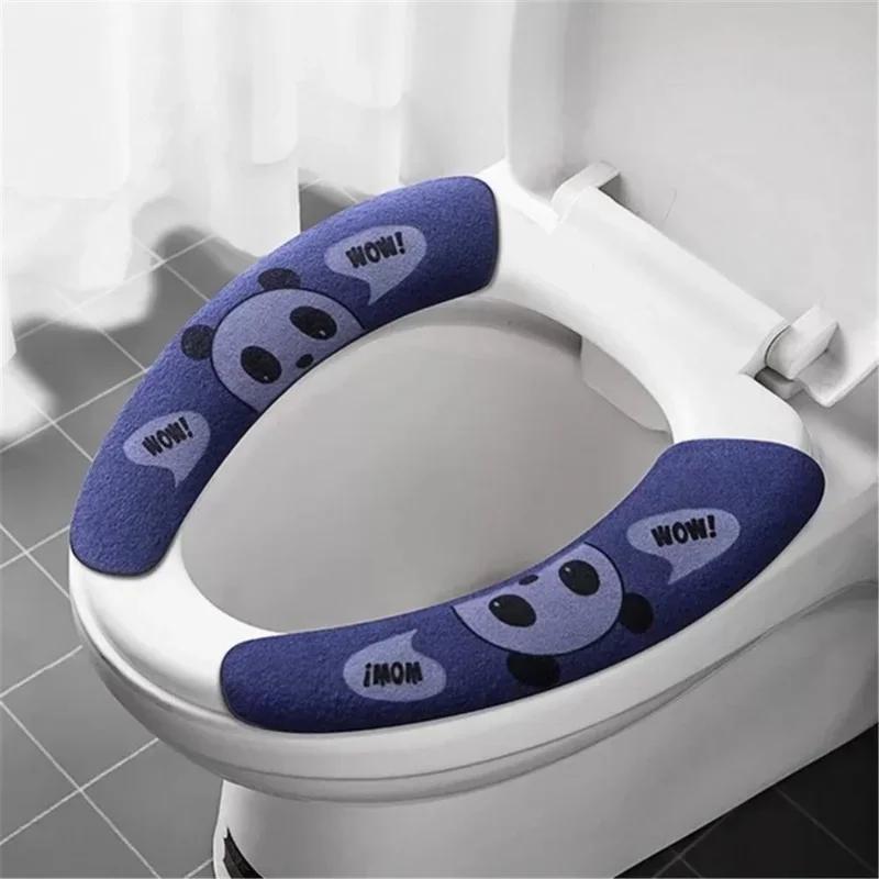 Household Bathroom Lavatory Cover Set Pedestal Cartoon WC Toilet Sticky Seat Pad Washable Universal Toilet Seat Cover Cushion