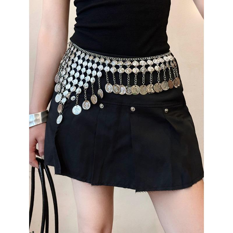Mei Mary Metal Round Portrait Bell Tassel Waist Chain - European and American Minimalist Retro Belt