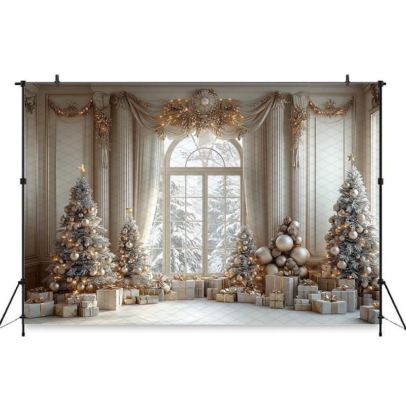 Mocsicka Christmas Background Photography Xmas Tree Winter Snow Home Window Gifts Decoration Baby Shooting Backdrop Photo Studio