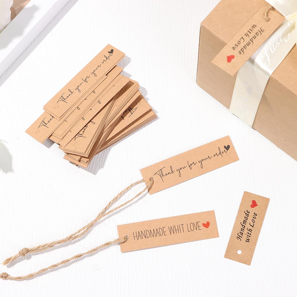 10M Strings Party Supplies “Merci” Labels Handmade With Love Thank You Hanging Tags Kraft Paper