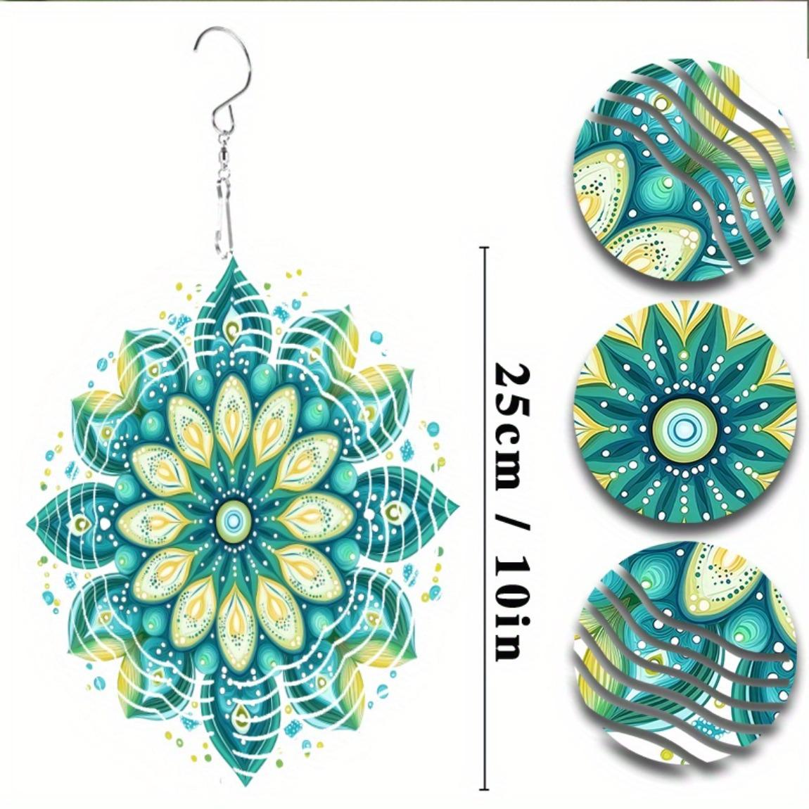 

3D Металлический Флюгер-Мандала Цветок для Садового Декора Яркий Бирюзовый Желтый Синий Дизайн Идеально подходит для Хэллоуина Рождества Дня Благодарения 01A