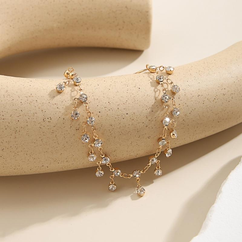 Elegant Rhinestones Fringe Chain Ear Stud Nose Clip Elegant Fake Nose Clip Jewelry Punk Earrings Chain for Women Girl
