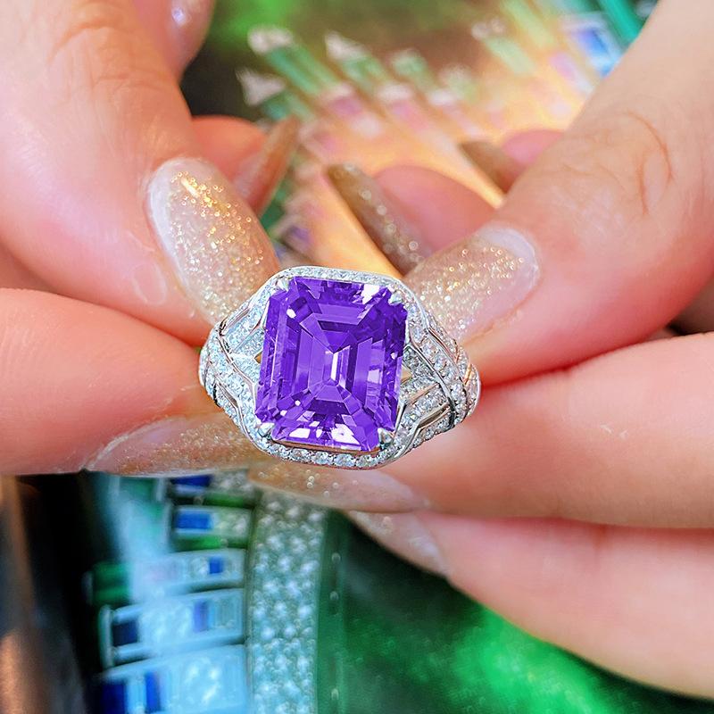 BELLA BOX New Bright Purple Princess Square Shape Zircon Open Women's Rings Elegant Accessories For Party Wedding Anniversary Gift Statement Jewelry
