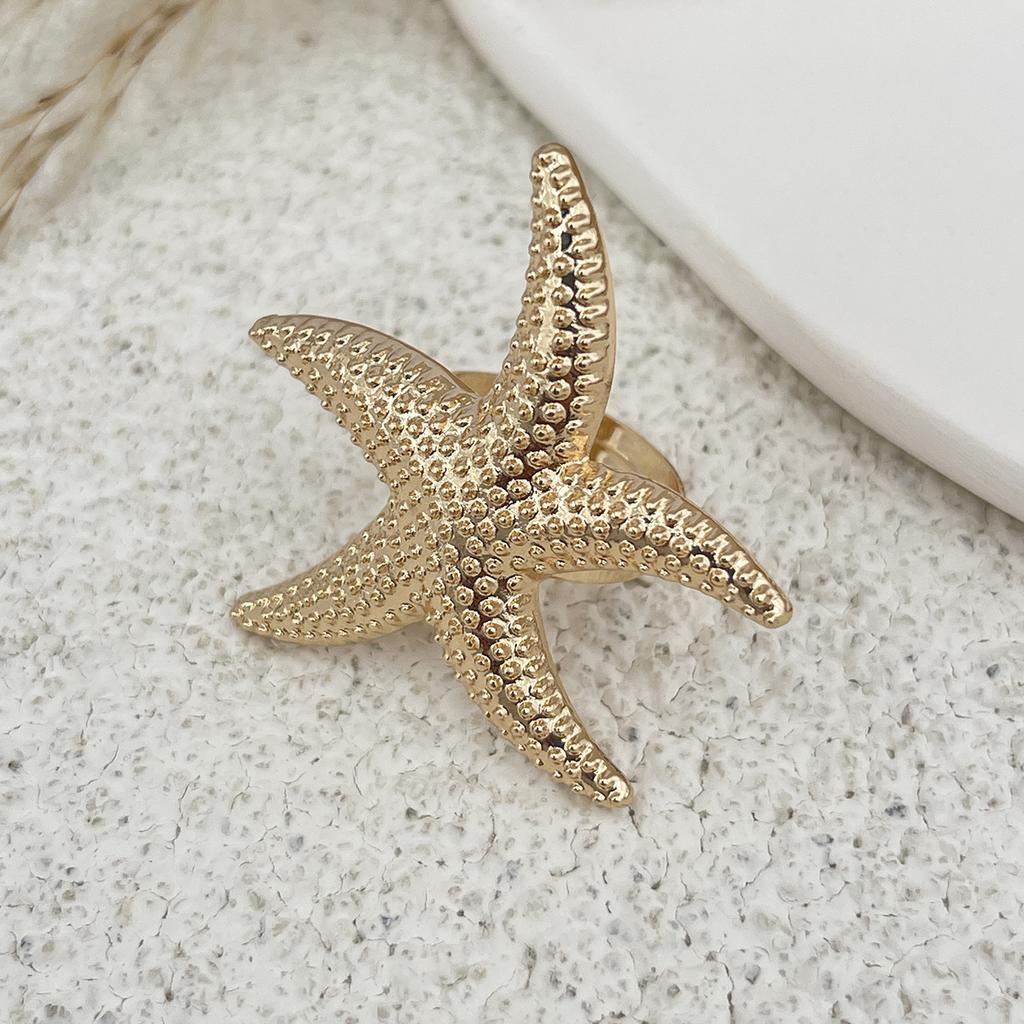 Design Sense Ins Style Hollow Flower Open Ring, Personalized Starfish Imitation Pearl Feather Ring for Women