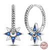Sparkling Women Hoop Earrings 925 copper Heart Shape Star Moon Round Blue Zircon Fit Origina Drop Earrings Zircon Holiday gifts