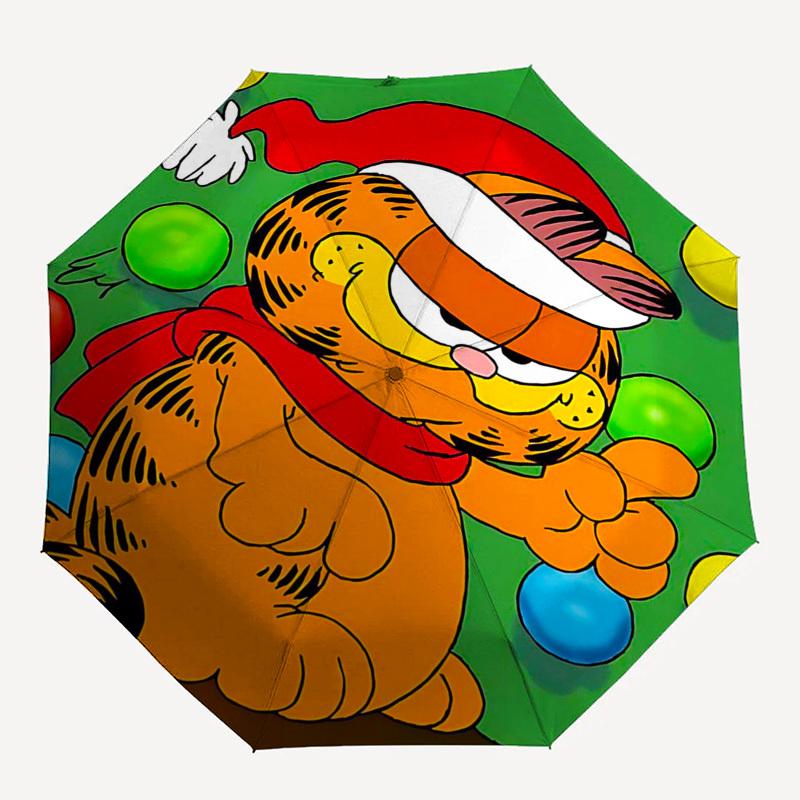 1pc Christmas Edition Garfield Cat Automatic Opening Umbrella, Portable Three-Fold Design with 8-Bone Iron Frame, Perfect Outdoor Gift for Fans, Trave