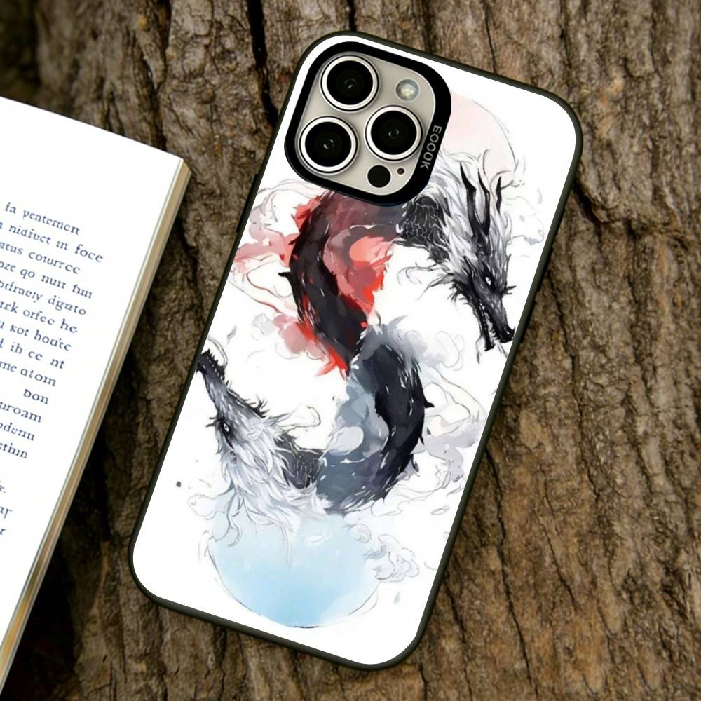Yin Yang Dragon Art Phone Case For iPhone 17,16,15,14,13,12,11 Plus,Pro Max,XS,Colorful Silver Phone Case Funda Cover