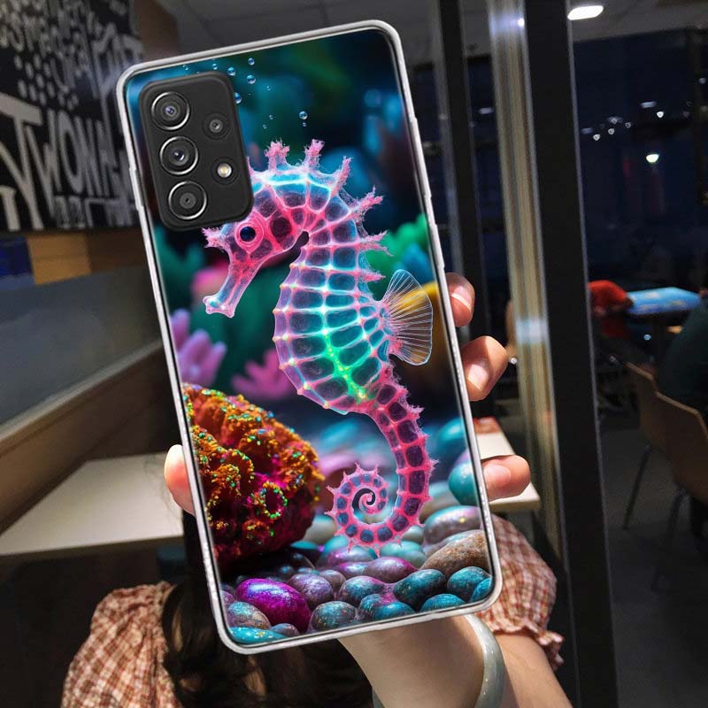 Seahorse Underwater Fantasy Phone Case for Samsung A54 A57 A37 A17 A14 A15 A12 A24 A34 A55 A35 A25 A52S A07 A05S A04S A22 A32 A7
