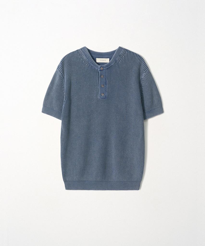 EZIO Pigment Dyed Henley Knit_Blue