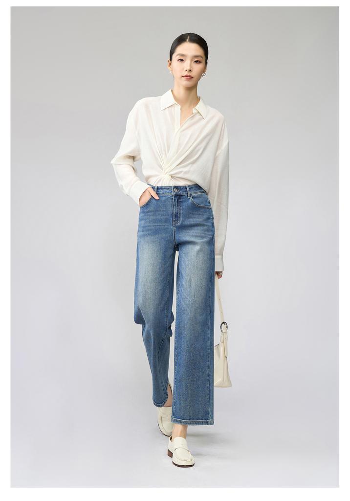 Elastic straight leg jeans for women, small and casual, versatile, loose and wide leg pants, suitable for all sizes