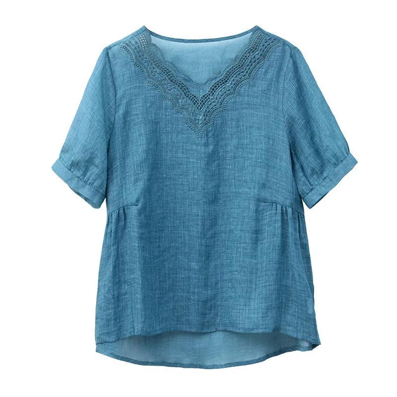T-shirt for Women Summer Large Size Cotton T-shirt Soft Loose V Neck Casual Comfortable Pullover T-shirt Top