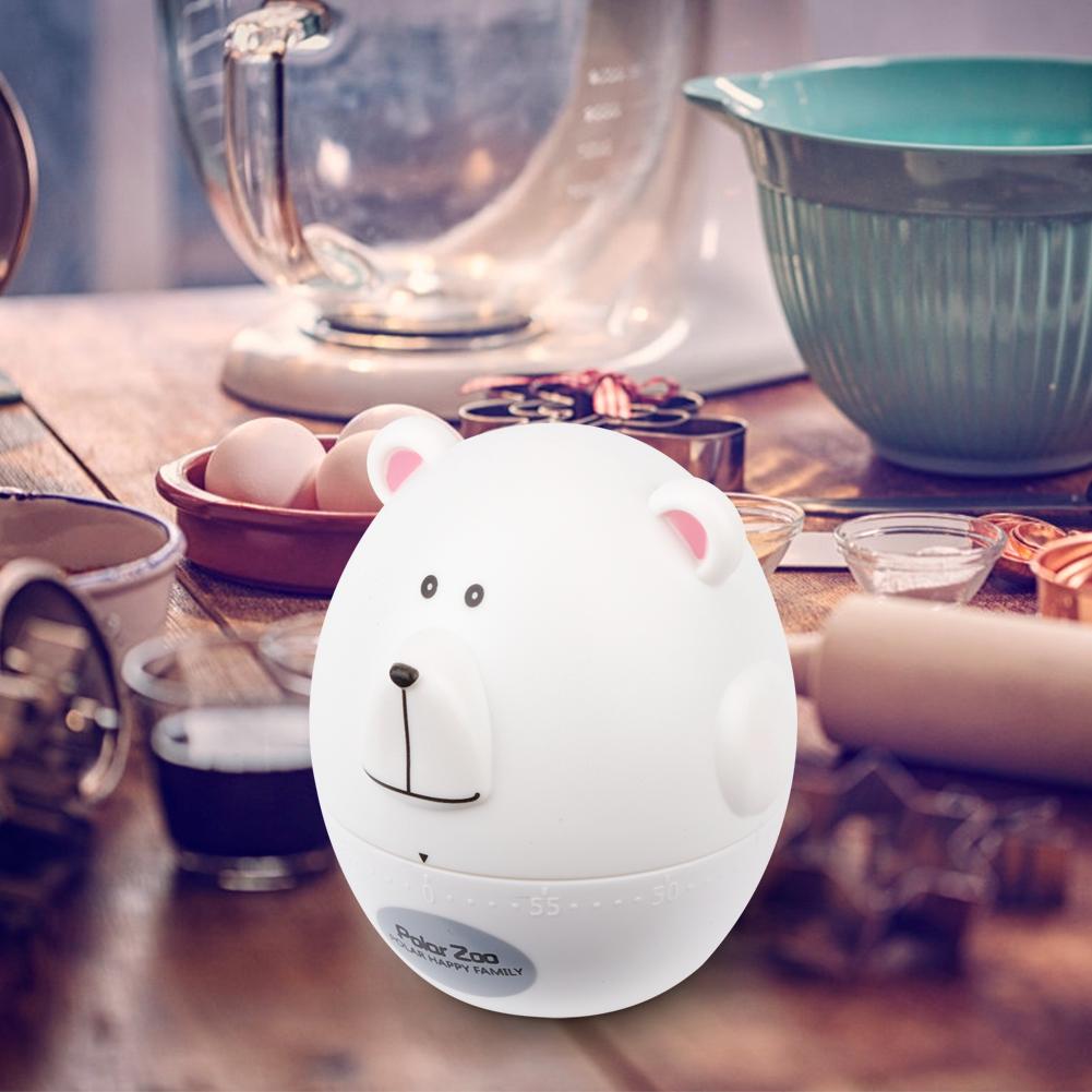 Portable Cute Cartoon Animal Bear Shape Kitchen Cooking Mechanical Timer AlarmWhite