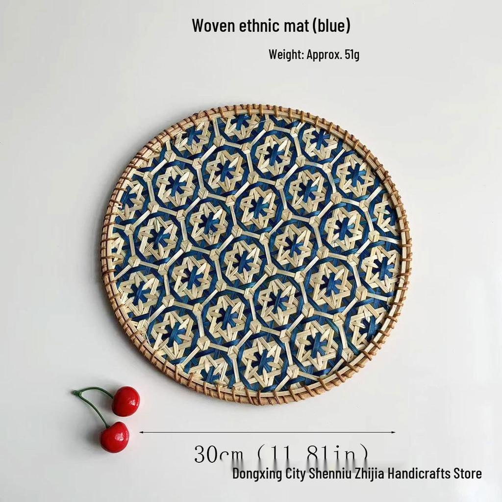 Ethnic Bamboo Weaving Handmade Coaster Set - Heat Resistant Round Placemats for Kitchen & Restaurant
