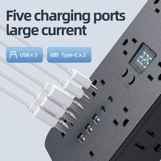 Powerful High Current Socket with Charger Multi-Slot Design 16 AC 3 USB 2 Type-C Fast Charging Socket Charger Combo