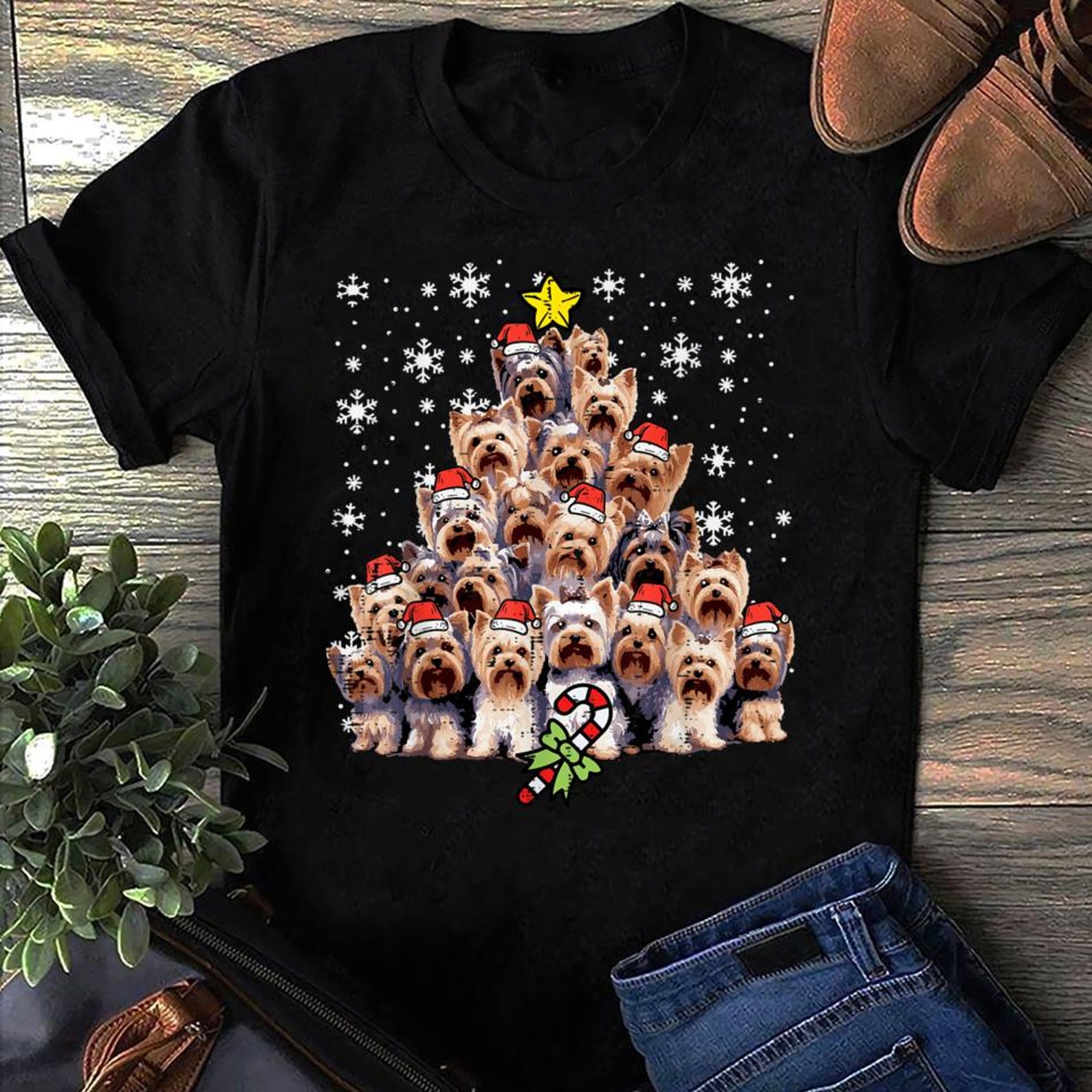 Yorkie Christmas Tree Shirt: Funny Dog Holiday Tee 2XL