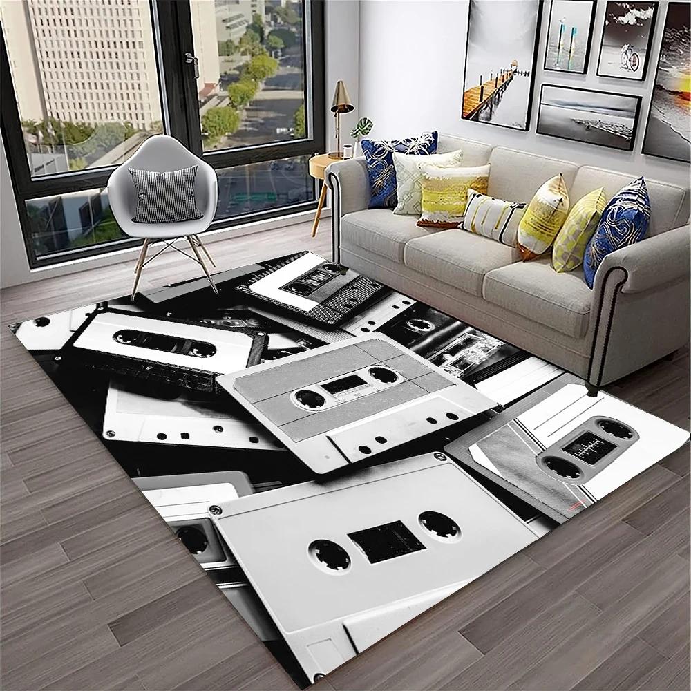 3D Music Cassette Tape Retro Pattern Carpet Rug for Home Living Room Bedroom Sofa Doormat Decor,kids Area Rug Non-slip Floor Mat