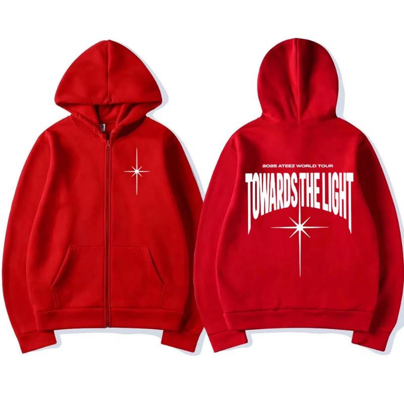 Ateez Welttournee Towards The Light Reißverschluss Kapuzenpullover Herren Damen Koreanischer Kpop Zip-Up Sweatshirt Mode Langarm Kapuzenpullover Jacke