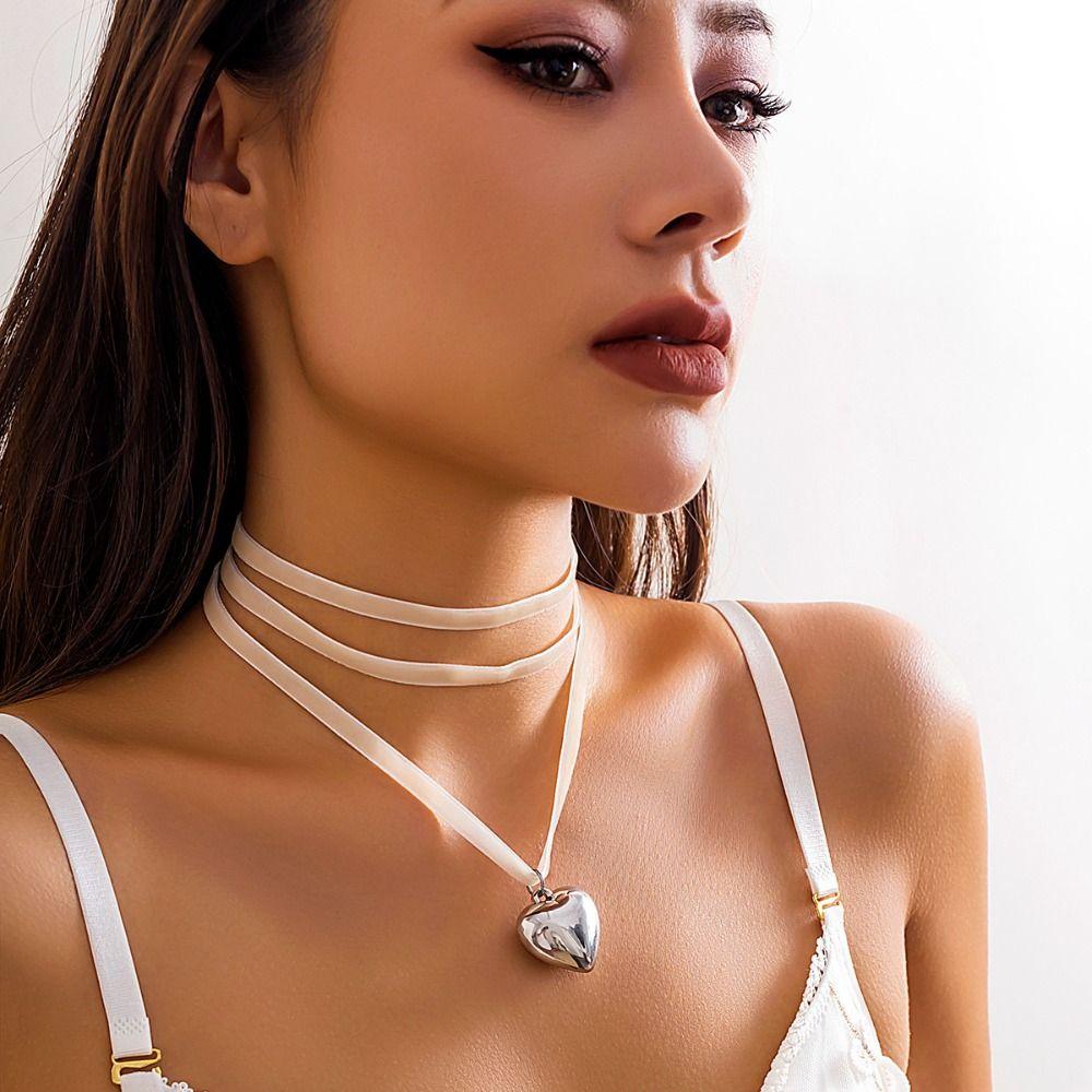 

Adjustable Chain Heart Pendant Necklace Vintage Ribbon Love Choker Women style6