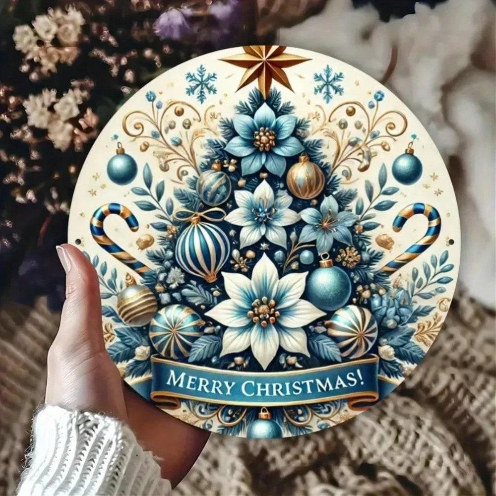 Vintage Blue Christmas Tree Metal Wall Sign Merry Christmas Decor Farmhouse Home Bar Plaque Rustic Holiday Gift