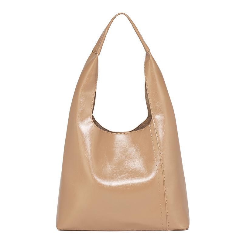 2025 New Korean Minimalist Lazy Style Tote Bag Feeling Fashionable Oil Wax Leather Large-capacity Portable Shoulder Bag