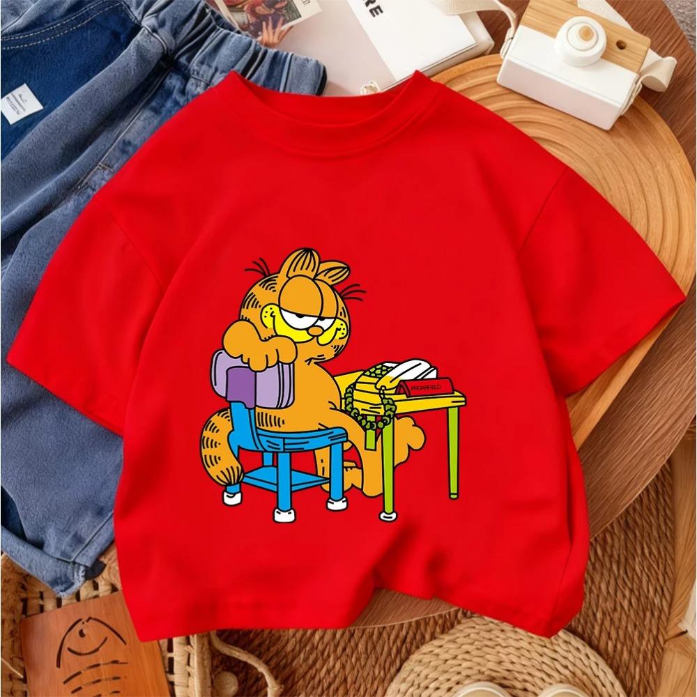 Cute Kids Fashion T Shirt Garfield Popular Cartoon For Boys Girls Summer Street Casual Outfit