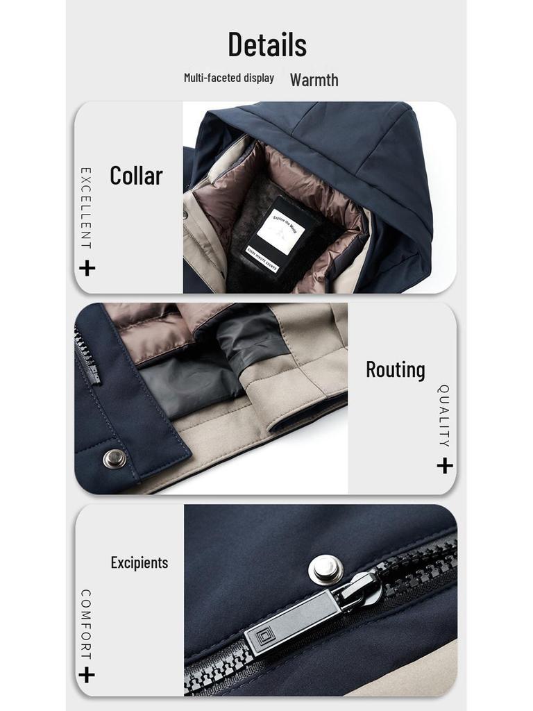 Men's Fashionable Hooded Winter Jacket with Detachable Liner - 90% Duck Down, Cold-Resistant, Ideal for Middle-Aged