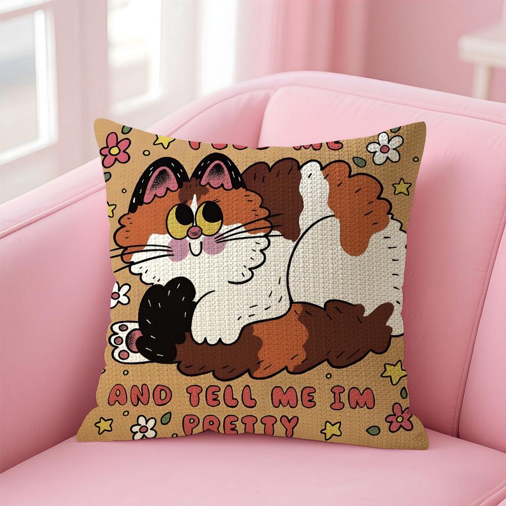 illustrator Cute Cat Cushion Cover Natural Linen Pillow Case DoubleSided Print Decorative Sofa Pillowcase Home Decor Gift 30x30cm
