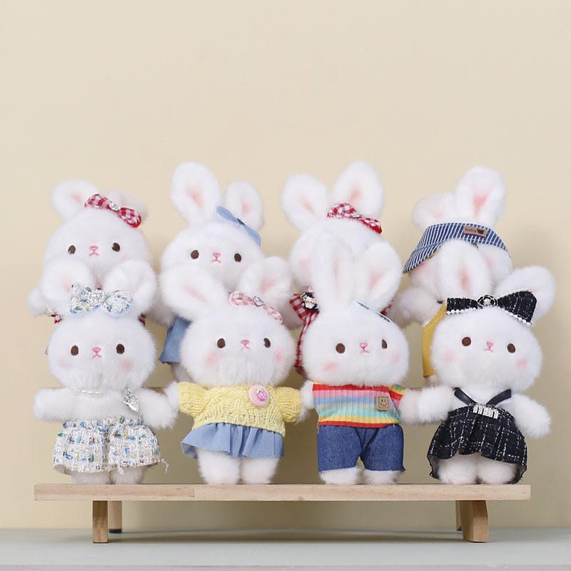 Cute Bunny Plush Toy With Overalls For Car Rearview Mirror Decor