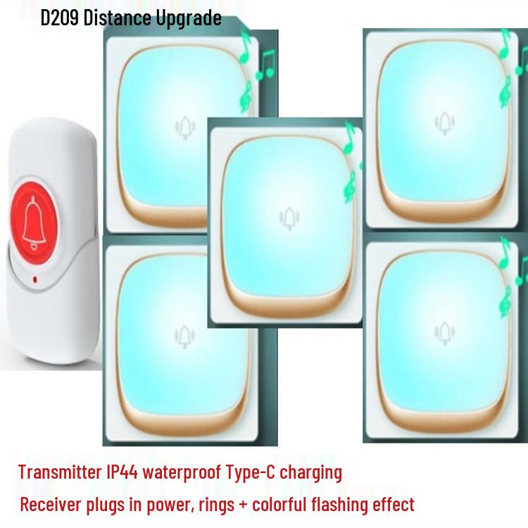 Seven-Color Wireless Flashing Music Doorbell for Homes, Long-Range Plug-in, Ideal for the Elderly and Rural or Villa Use
