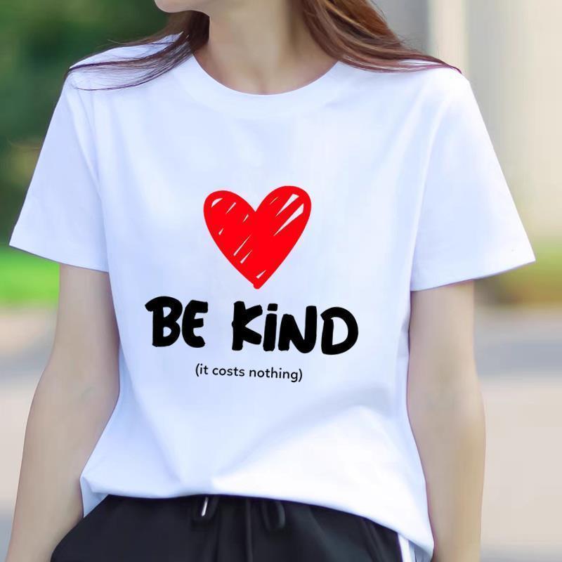 Korean Style Printed Summer T-Shirt: Round Neck, Short Sleeve, Trendy Outerwear for Young Women