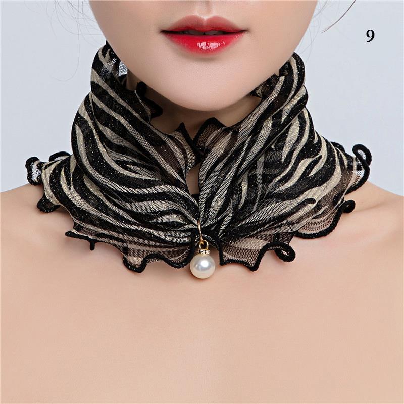 

New Female Retro Scarf Temperament Polka Dot Square Lady Headscarf Women Scarves Lace Neck Wrap Imitation Pearl Bib Scarves 1PC