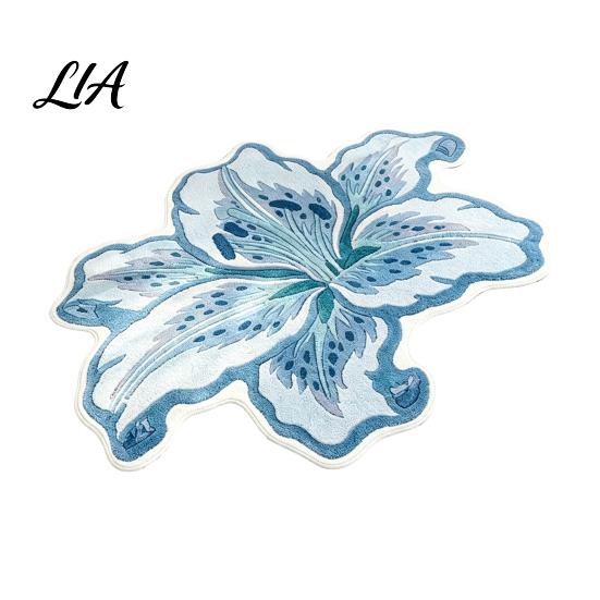 Easy Clean Area Rug Lily Shape Floor Mat, Absorbent Velvet for Bathroom And Entrance, Non-slip Decorative Flower Bedroom Dressing Table, Soft