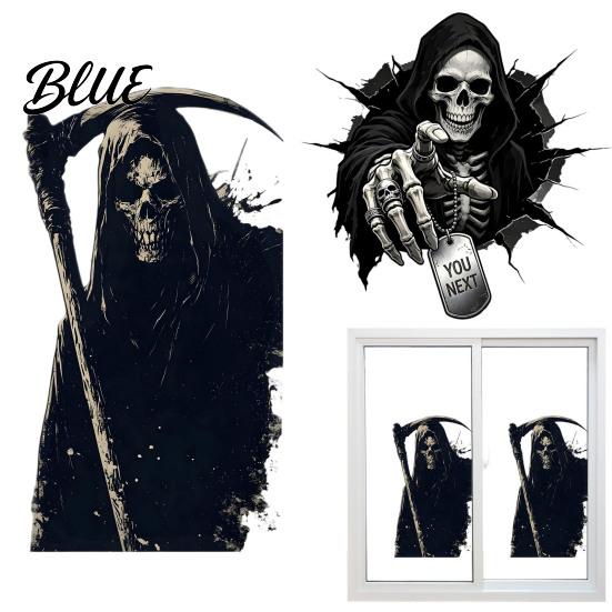 DIY Halloween Scene Props Grim Reaper Skull Static Window Clings Self-Adhesive Spooky Glass Waterproof PVC Decals Decals Stickers for Bedroom