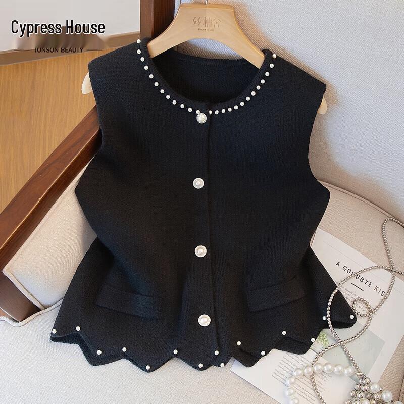 

Женский жилет для многослойности с круглым вырезом и бисером One Size