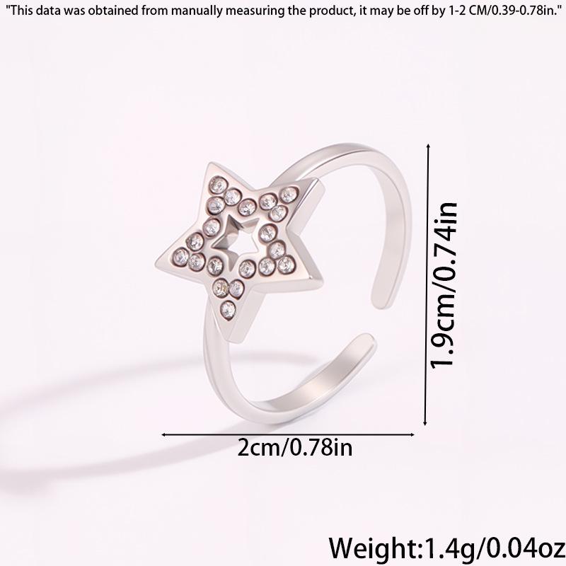 Women s Hollow Star Diamond Titanium Steel Open Ring - High-End Niche Fashion