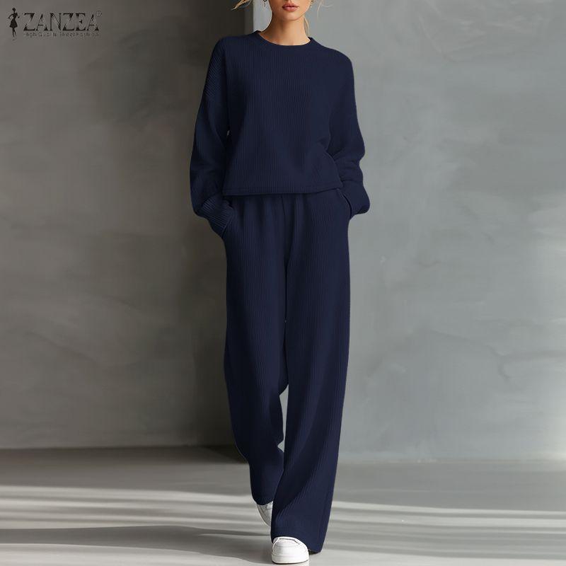 ZANZEA Women Long Sleeve Blouse and Pants Casual Two Piece Suit Sets