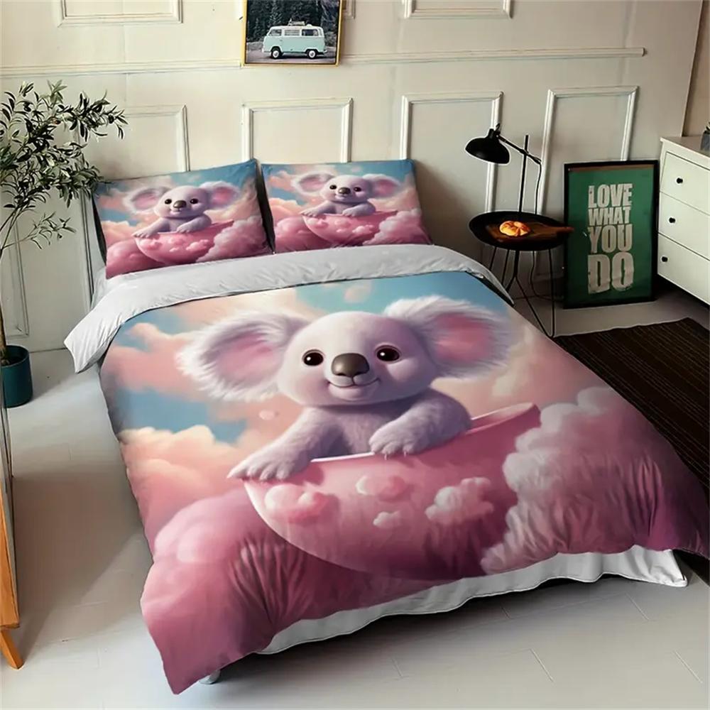 Cute Cartoon Koala Bedding Set 2/3pcs Set Quilt Cover Set 1 Quilt Cover + 1/2 Pillow Cover Without Quilt Core, Soft