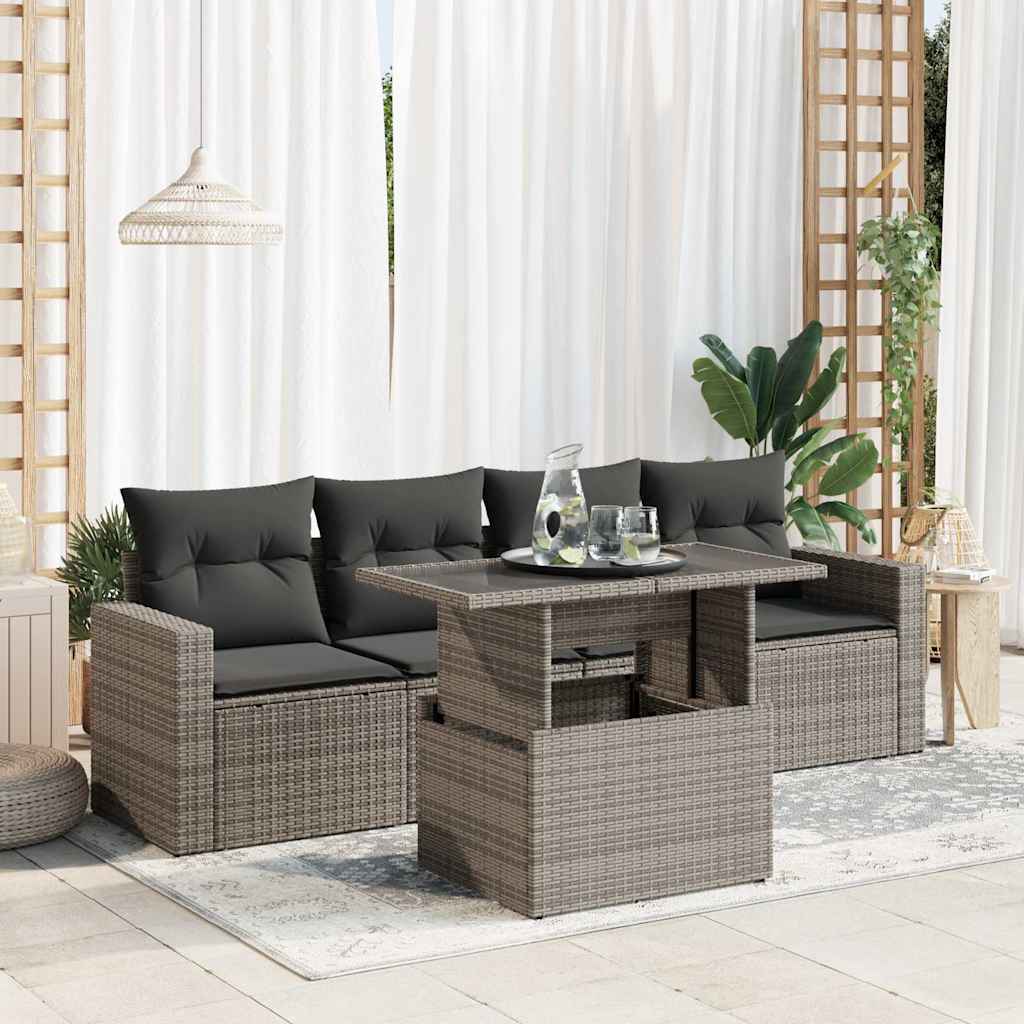 Vidaxl 5-Cz. Set da Giardino, Cuscini, Rattan PE Grigio