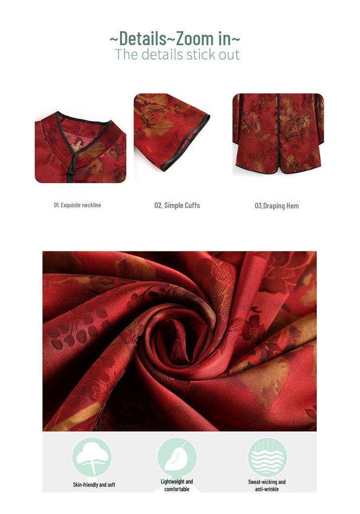 Xiangyunsha Chinese Style Silk Blouse - Mother's Day Edition, Women's Three-Quarter Sleeve, Summer Top in Genuine Mulberry Silk.