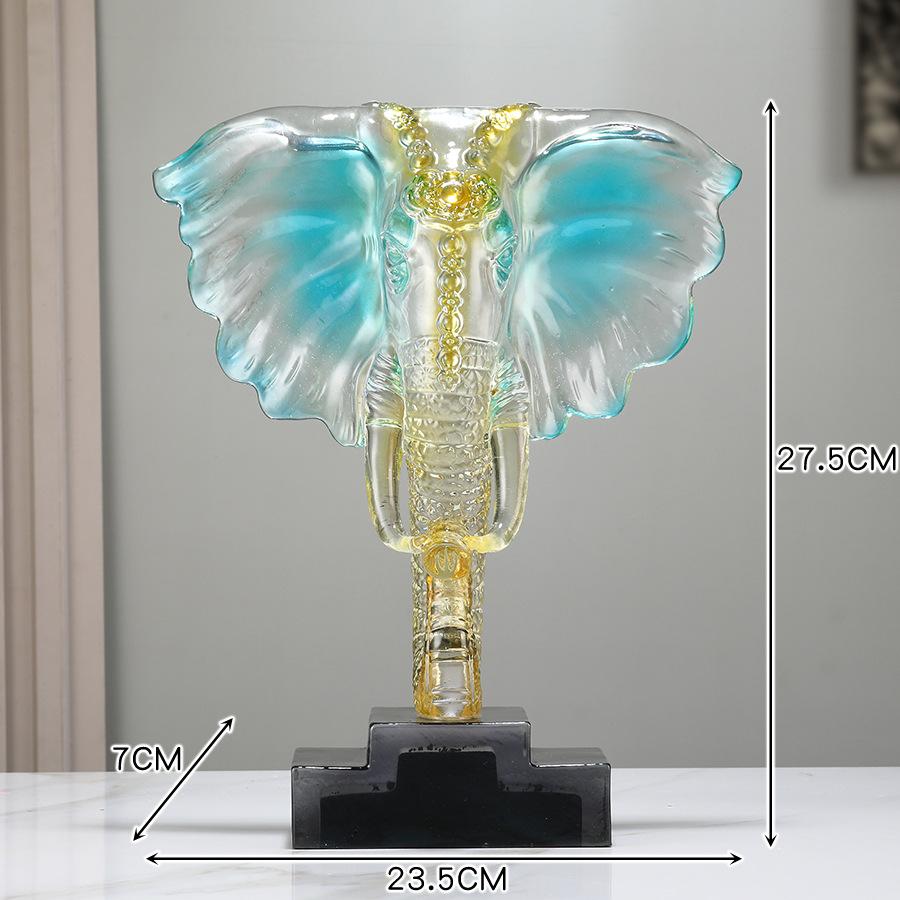 Resin Handicrafts Simulation Animal Sculpture Crystal Elephant Transparent Elephant Head Ornaments Home Decoration Accessories
