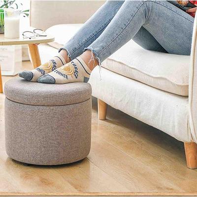 Ottoman Comfy Round Footrest & Hidden Organizer – Plush Fabric Design for Living Rooms, Dorms, Bedrooms & Vanities