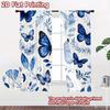 2D FLAT PRINTING 2pcs Curta (Without Rod) Blue Butterflies and Leaves Popular Curtain Fabric Versatile Polyester Fabric