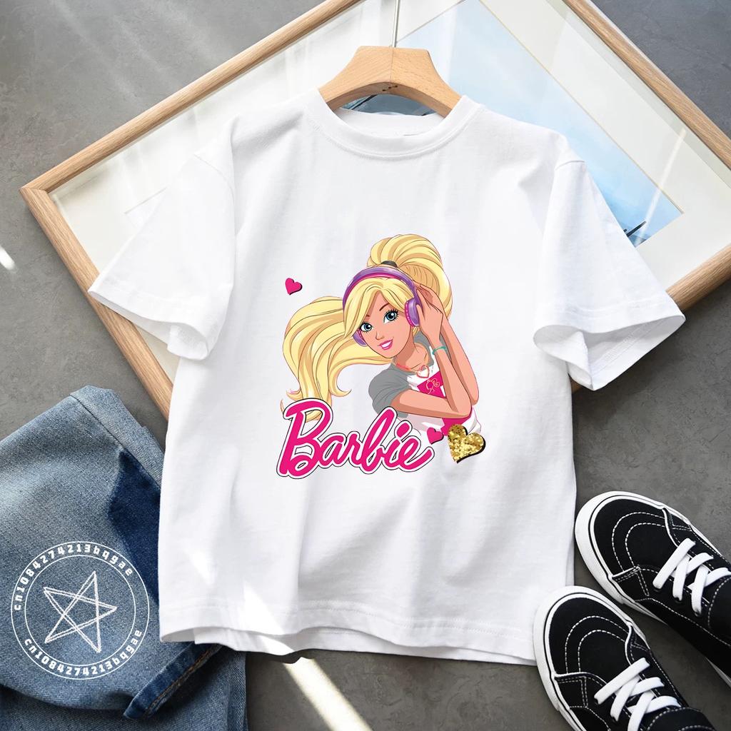 2025 Kawaii Barbie Kinder Kurzarm Anime Cartoon Mädchen Jungen Rundhals T-Shirt Weich Allround Y2K Kinderkleidung Streetwear